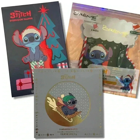 Stitch Christmas Makeup Bundle-Eyeshadow & Complexion Palette & Foot Mask - New - Picture 1 of 13